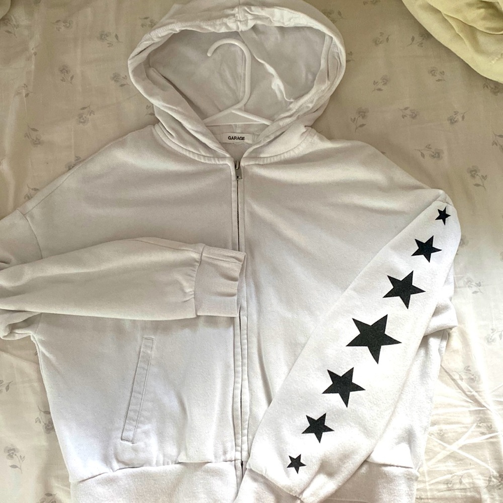 garage white zip up with stars on left sleeve